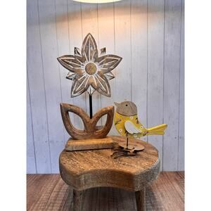 Rustic Wood Daisy Flower and Wood Yellow Bird Set of 2 Home Gift FAST SHIP